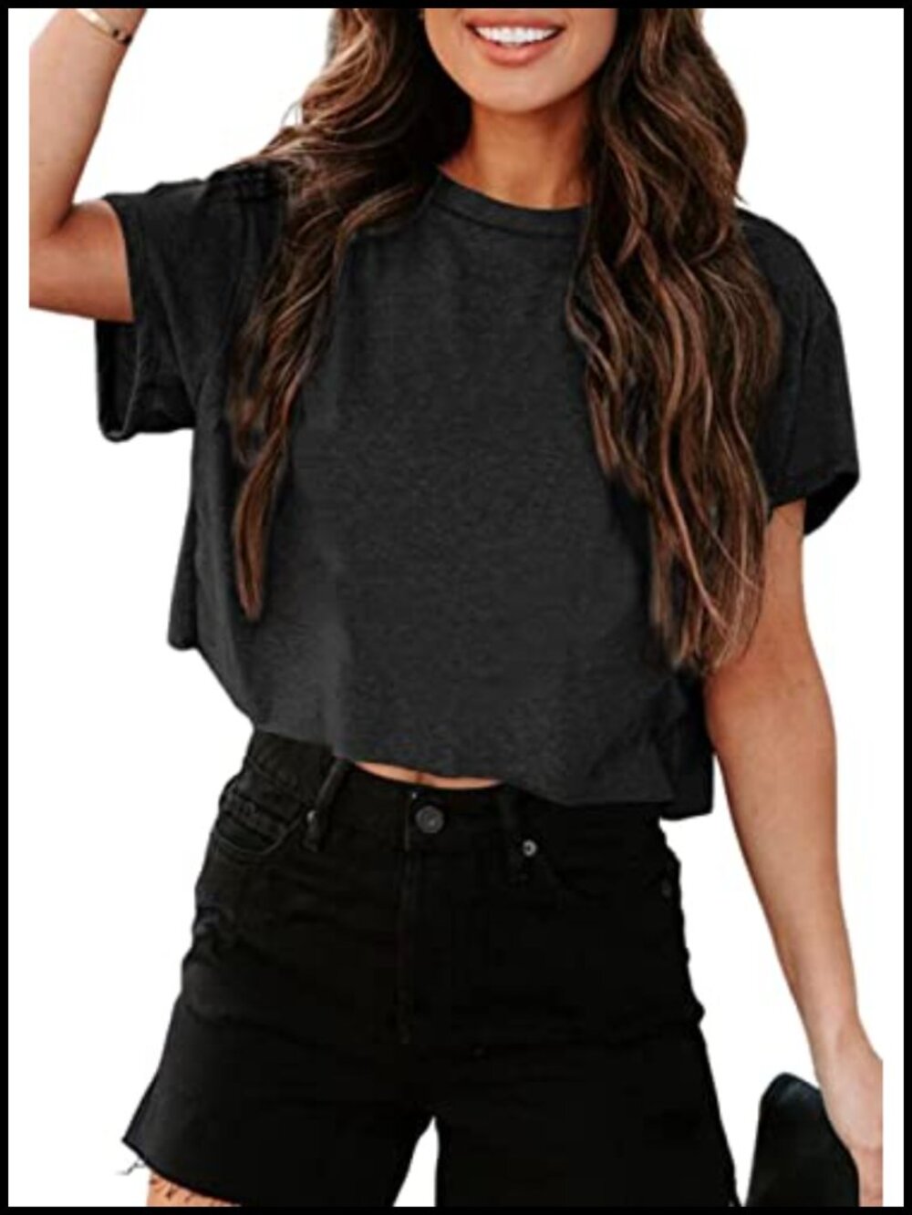 Women's Cropped Short Sleeve Crew Neck T-Shirt Summer Basic Tee